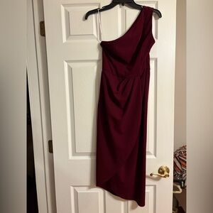 Lulus Elegant One-Shoulder Burgundy Women's Dress